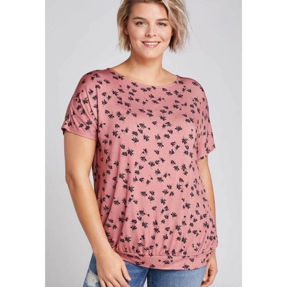 Lane Bryant Banded Hem Floral tee Pink Size 18/20